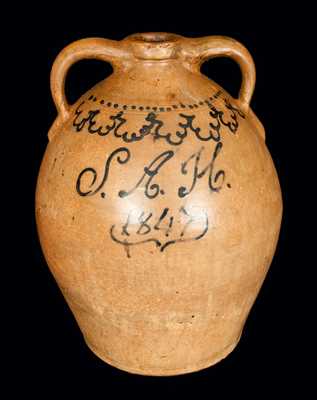 Monumental Stoneware Presentation Jug Inscribed S.A.H. / 1847, attrib Smith & Day, Norwalk, CT