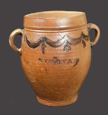 Very Rare One-Gallon Vertical-Handled COMMERAWS / STONEWARE Jar