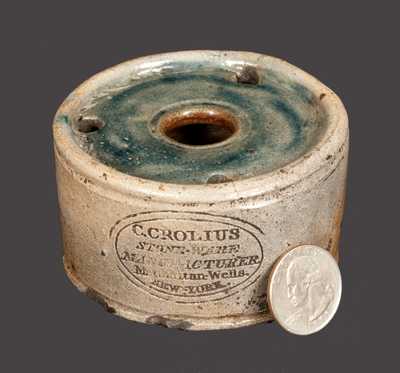 Exceptional Diminutive Inkwell, C. CROLIUS / STONE-WARE / MANUFACTURER. / Manhattan-Wells. / NEW-YORK