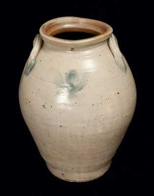 Scarce One-Gallon Stoneware Jar w/ Cobalt Floral Design and 1823 Date, attrib. Nicholas van Wickle, Old Bridge, NJ.