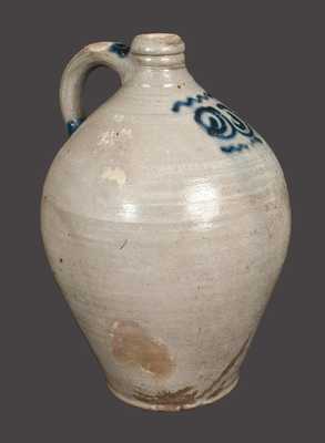 2 Gal. Stoneware Jug with Watchspring Decoration att. Capt. James Morgan, Cheesequake, NJ, 1780-90