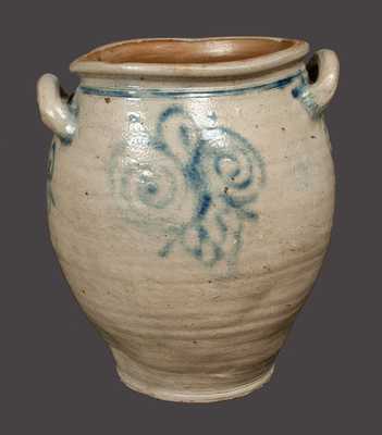 Fine Loop-Handled Stoneware Jar w/ Watchspring Decoration att. Capt. James Morgan, Cheesequake, NJ, c1770