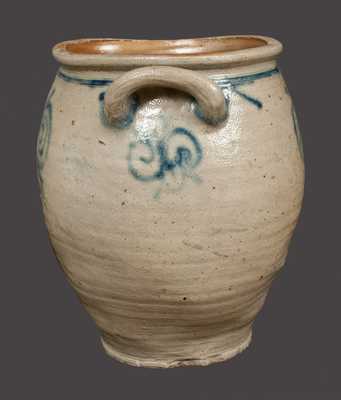 Fine Loop-Handled Stoneware Jar w/ Watchspring Decoration att. Capt. James Morgan, Cheesequake, NJ, c1770