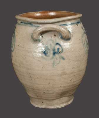 Fine Loop-Handled Stoneware Jar w/ Watchspring Decoration att. Capt. James Morgan, Cheesequake, NJ, c1770