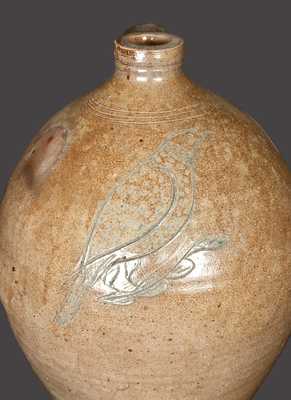 Rare Ovoid Stoneware Jug w/ Large Incised Bird Decoration att. Nicholas Van Wickle, Old Bridge, NJ