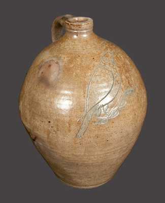 Rare Ovoid Stoneware Jug w/ Large Incised Bird Decoration att. Nicholas Van Wickle, Old Bridge, NJ
