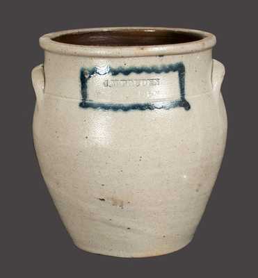 J. M. PRUDEN / ELIZABETHTOWN, NJ Stoneware Crock with Strong Slip-Trailed Decoration