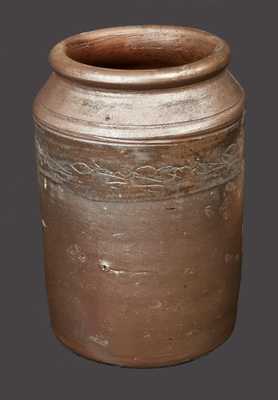 Small Stoneware Jar with Coggled Bird Decoration att. Old Bridge, NJ