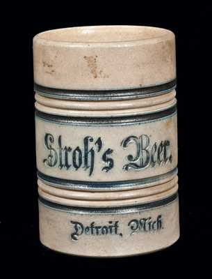 Rare Stroh s Beer / Detroit, Mich. Stoneware Mug, attributed to the White s Pottery, Utica, NY, late 19th century.