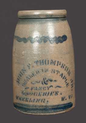 Stoneware Canning Jar with Wheeling, WV Advertising, Western PA origin, circa 1875.