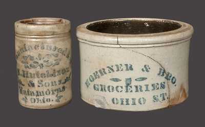Two Rare Pieces of Ohio Advertising Stoneware, Western PA origin, circa 1875.