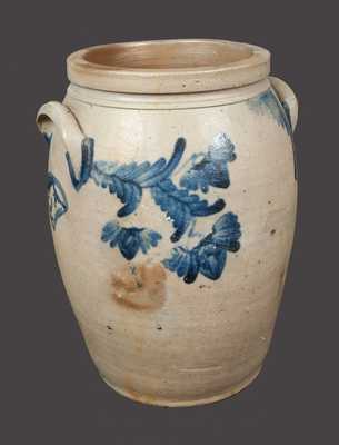 Extremely Rare Stoneware Crock w/ Elaborate Woman and Man s Head Decoration, Baltimore, c1850