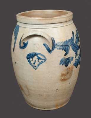 Extremely Rare Stoneware Crock w/ Elaborate Woman and Man s Head Decoration, Baltimore, c1850