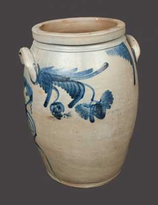 Extremely Rare Stoneware Crock w/ Elaborate Woman and Man s Head Decoration, Baltimore, c1850