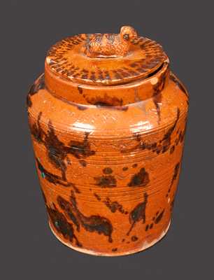 Unusual Redware Jar with Sheep Finial Lid