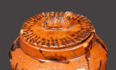 Unusual Redware Jar with Sheep Finial Lid