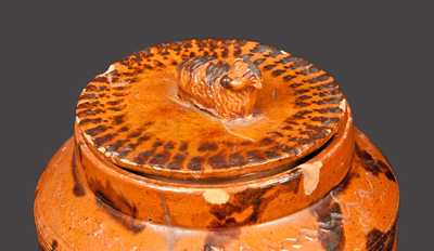 Unusual Redware Jar with Sheep Finial Lid