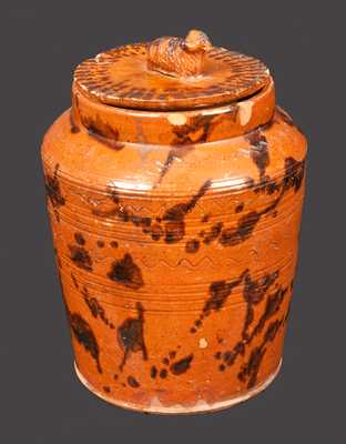 Unusual Redware Jar with Sheep Finial Lid