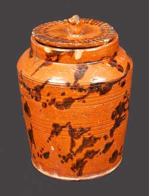Unusual Redware Jar with Sheep Finial Lid