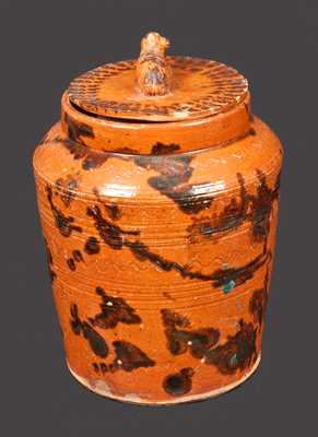 Unusual Redware Jar with Sheep Finial Lid