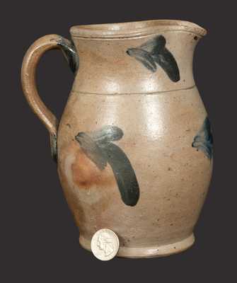 Rare Small-Sized Stoneware Pitcher with Cobalt Foliate Decoration, Baltimore, MD origin, circa 1875