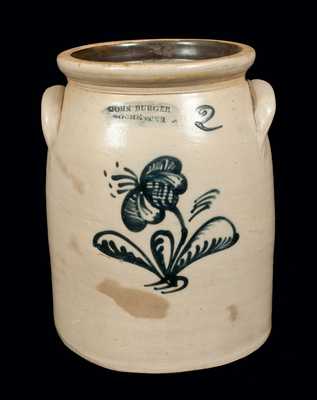 2 Gal. JOHN BURGER / ROCHESTER Stoneware Crock with Floral Decoration