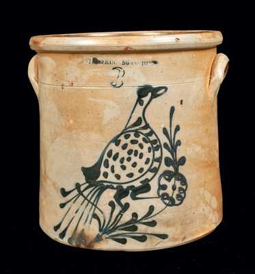 3 Gal. W. ROBERTS / BINGHAMPTON Stoneware Crock with Bird Decoration