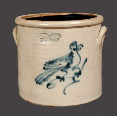 Boston Stoneware Advertising Crock with Bird Decoration.