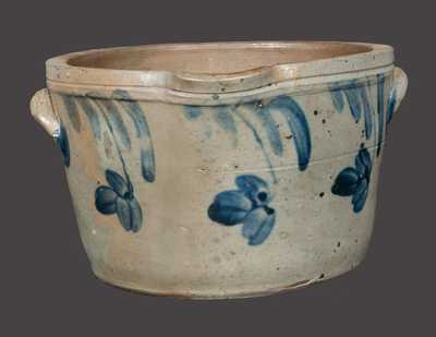 One-Gallon Stoneware Milkpan with Cobalt Floral Decoration, Baltimore, MD origin, third quarter 19th century