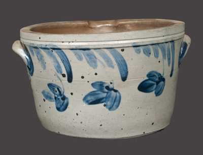 One-Gallon Stoneware Milkpan with Cobalt Floral Decoration, Baltimore, MD origin, third quarter 19th century