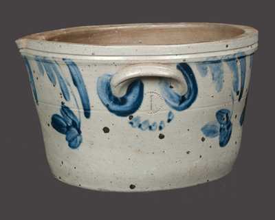 One-Gallon Stoneware Milkpan with Cobalt Floral Decoration, Baltimore, MD origin, third quarter 19th century