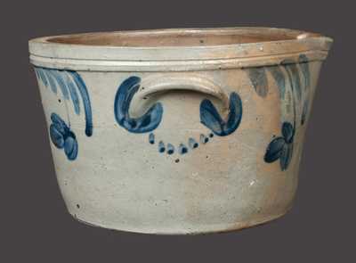One-Gallon Stoneware Milkpan with Cobalt Floral Decoration, Baltimore, MD origin, third quarter 19th century