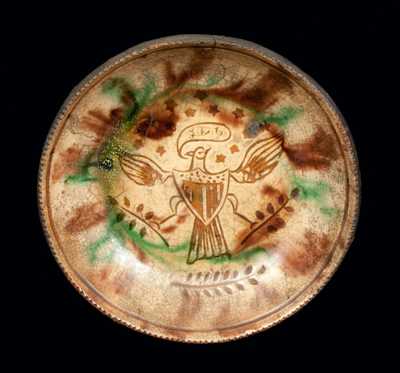 Fine Sgraffito Jacob Medinger Redware Plate with Eagle Design