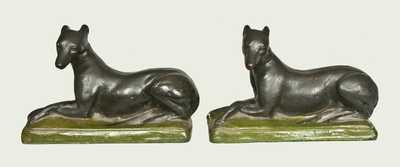 Pair of Shenandoah Valley Redware Whippet Dogs, Signed Samuel Bell / Winchester Sept 21 1841