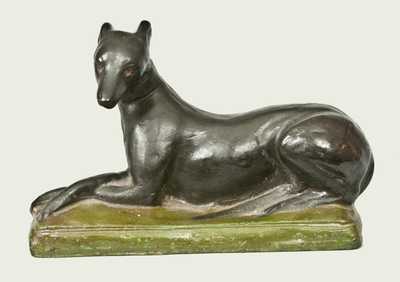 Important Pair of Shenandoah Valley Redware Whippets, Samuel Bell, Winchester, VA, 1841