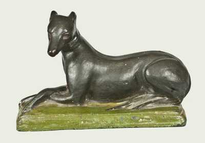 Important Pair of Shenandoah Valley Redware Whippets, Samuel Bell, Winchester, VA, 1841