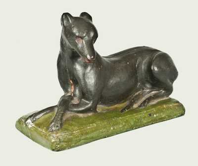 Important Pair of Shenandoah Valley Redware Whippets, Samuel Bell, Winchester, VA, 1841