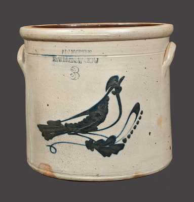 Scarce 3 Gal. ADAM GREEN / NEW BRUNSWICK, NJ Stoneware Crock with Bird Decoration