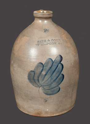 2 Gal. SIPE & SONS / W MSPORT, PA Stoneware Jug with Leaf Decoration