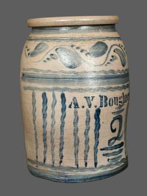 Very Rare A. V. BOUGHNER Stoneware Crock with Elaborate Decoration