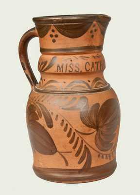 Very Rare New Geneva, PA Tanware Presentation Pitcher Inscribed to "Miss Catherine Donnery"