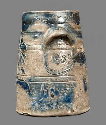 Extremely Rare and Important Manhattan Stoneware Jar with Incised Eagle, Inscribed 