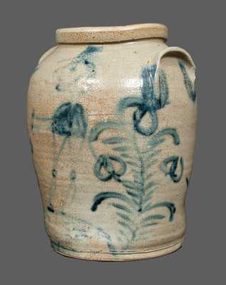 Extremely Rare Stoneware Crock with Full-Bodied Man and Floral Decoration, Baltimore, circa 1825