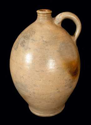 Very Rare Ovoid Stoneware Jug attrib. Branch Green, Philadelphia, PA, w/ Finely-Incised Bird and Floral Design