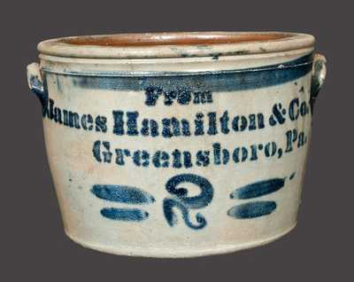 Rare 2 Gal. JAMES HAMILTON & CO. / GREENSBORO, PA Stoneware Handled Bowl