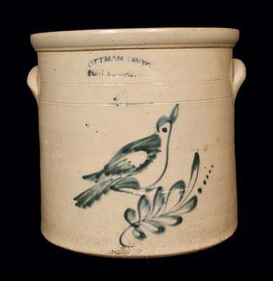 4 Gal. OTTMAN BRO S / FORT EDWARD, NY Stoneware Crock with Bird Decoration