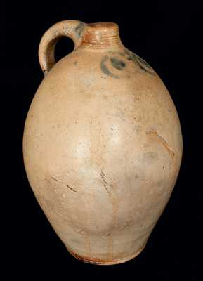 Scarce 3 Gal. Ovoid Stoneware Jug w/ Watchspring Decoration, NY or NJ, 18th century