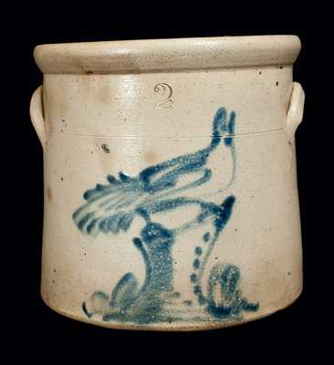 2 Gal. New York State Stoneware Crock with Bird on Stump Decoration