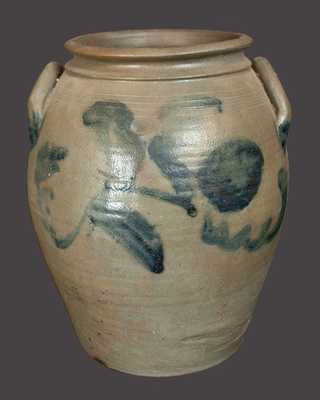 Large-Sized Ovoid Stoneware Crock w/ Large Floral Decoration attrib. Samuel Frayser, Henrico County, VA