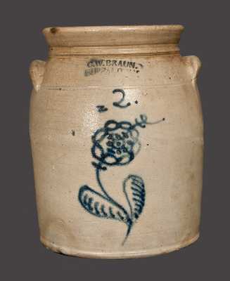 2 Gal. C. W. BRAUN / BUFFALO, NY Stoneware Crock with Slip-Trailed Floral Decoration